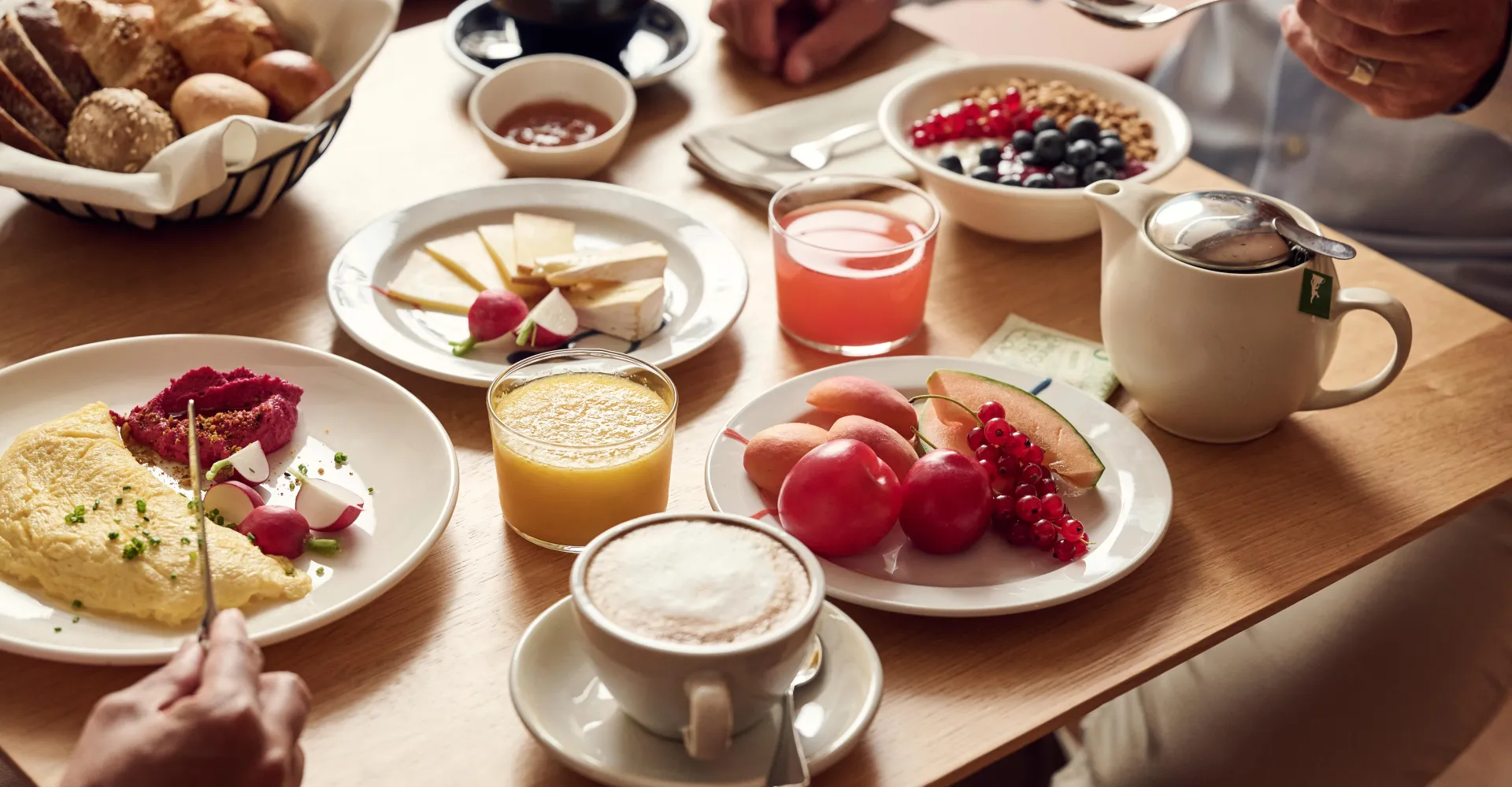 Rich breakfast on a table